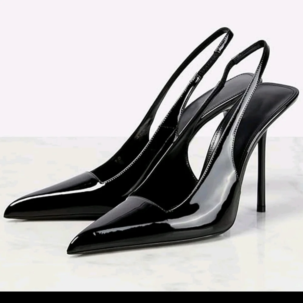 NWT Fashion Kiss Faux Leather Pointed Toe Slingback Stiletto Pump,10.5, Black